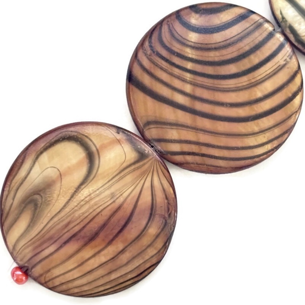 As Low As $2 Large Smokey Topaz Tiger Stripe Natural Shell Disc Beads 30mm (4)